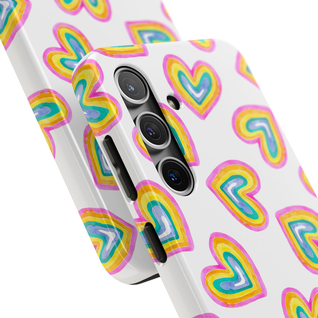 Rainbow Heart Tough Phone Case (For iPhone, Galaxy & More) - White