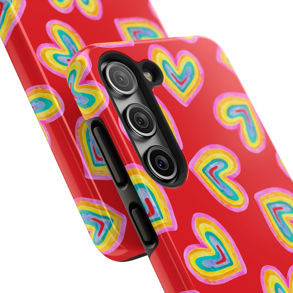 Rainbow Heart Tough Phone Case (For iPhone, Galaxy & More) - Red