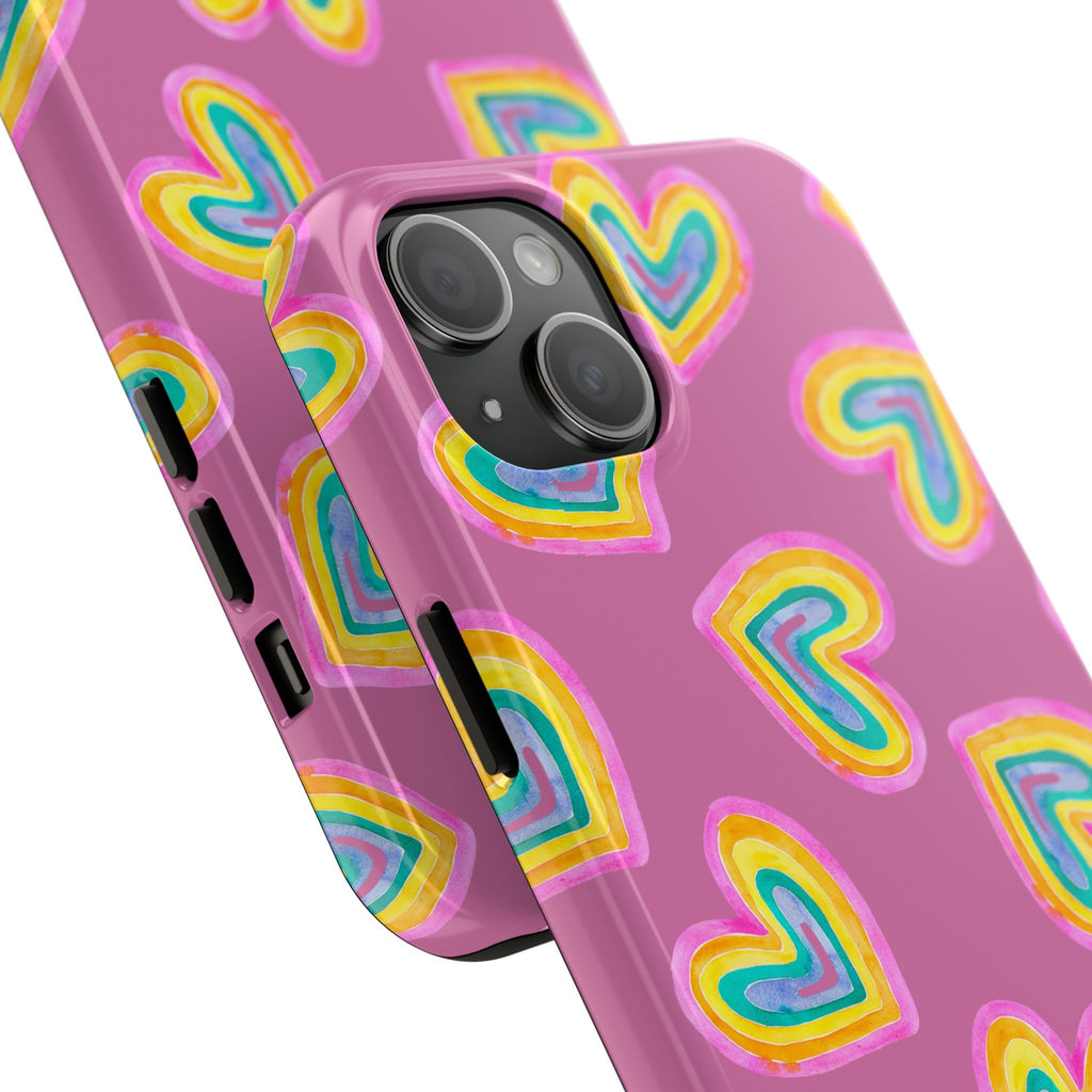 Rainbow Heart Tough Phone Case (For iPhone, Galaxy & More) - Light Pink