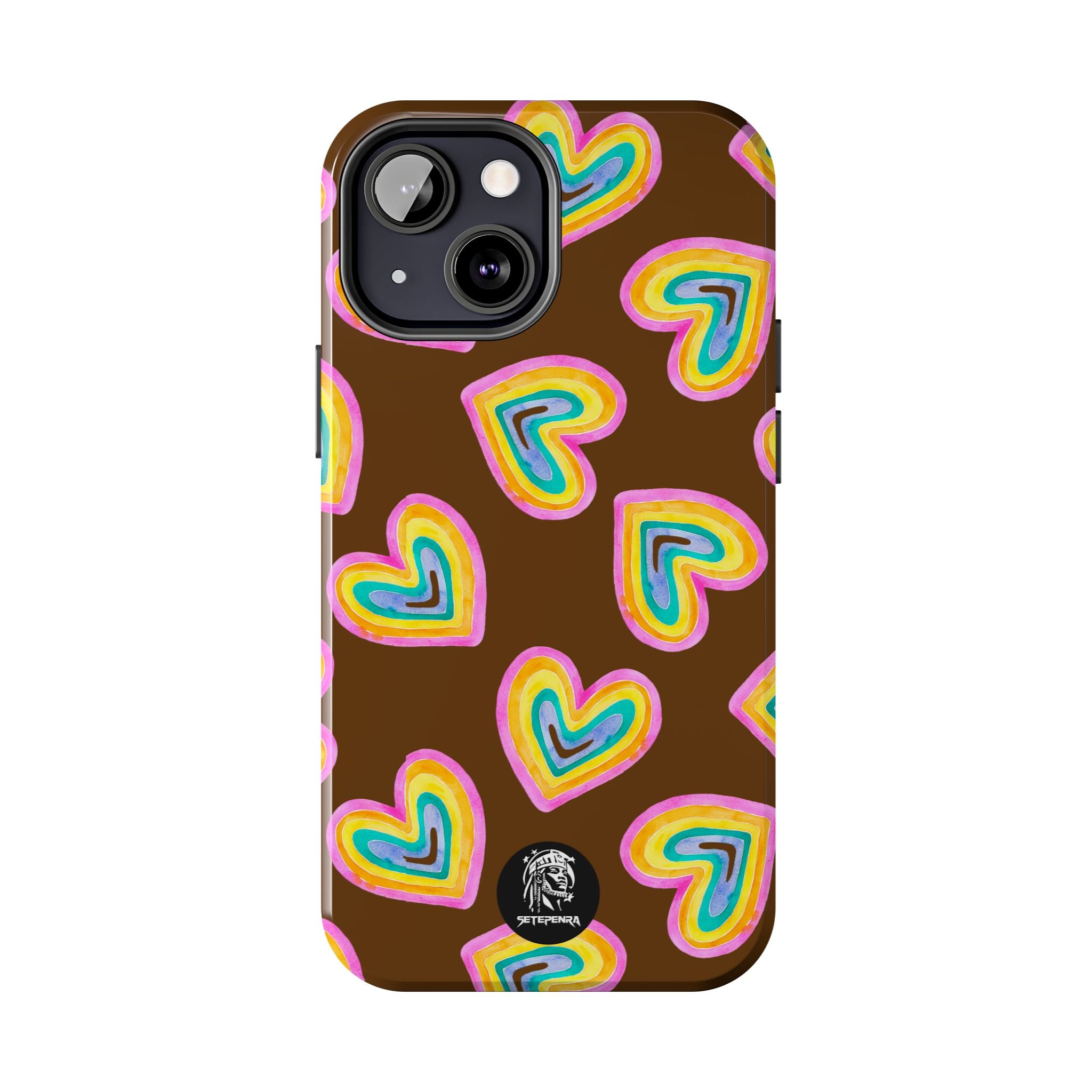 Rainbow Heart Tough Phone Case (For iPhone, Galaxy & More) - Brown