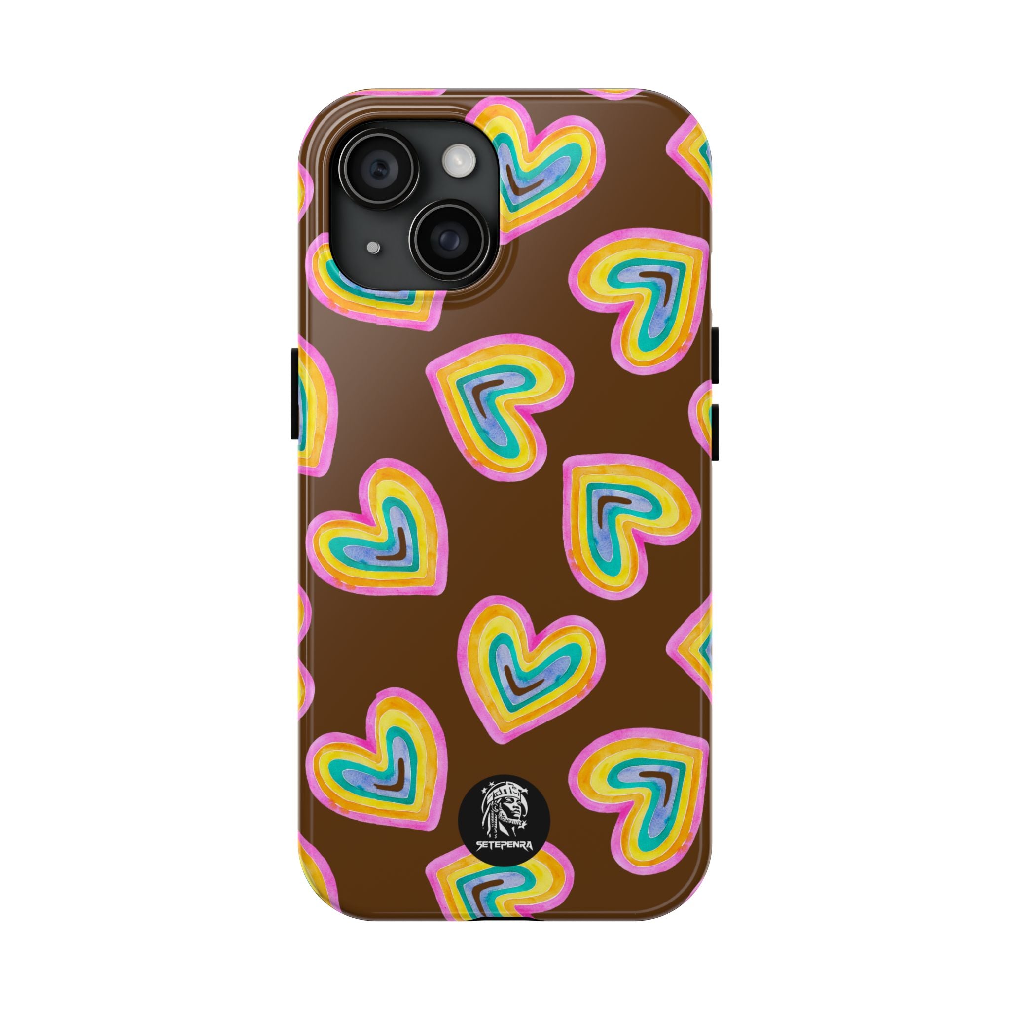 Rainbow Heart Tough Phone Case (For iPhone, Galaxy & More) - Brown