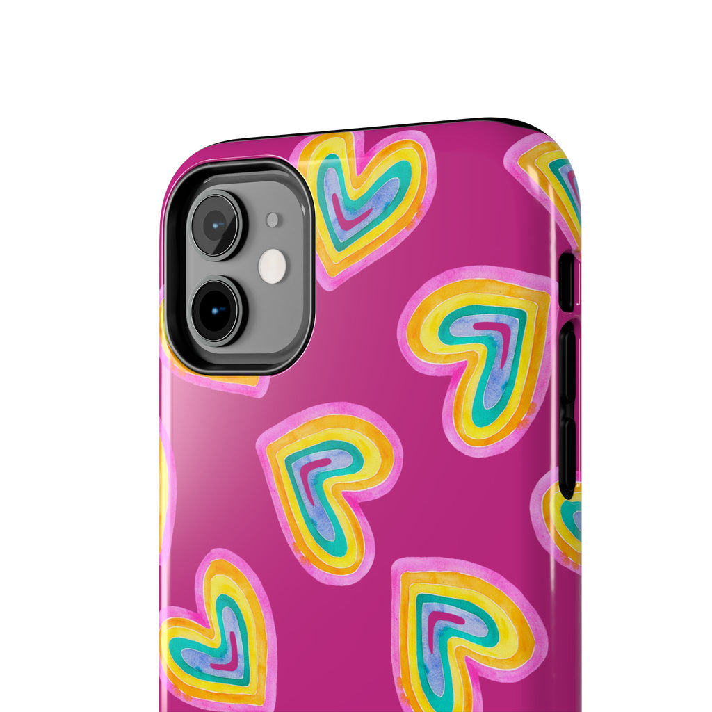 Rainbow Heart Tough Phone Case (For iPhone, Galaxy & More) - Pink