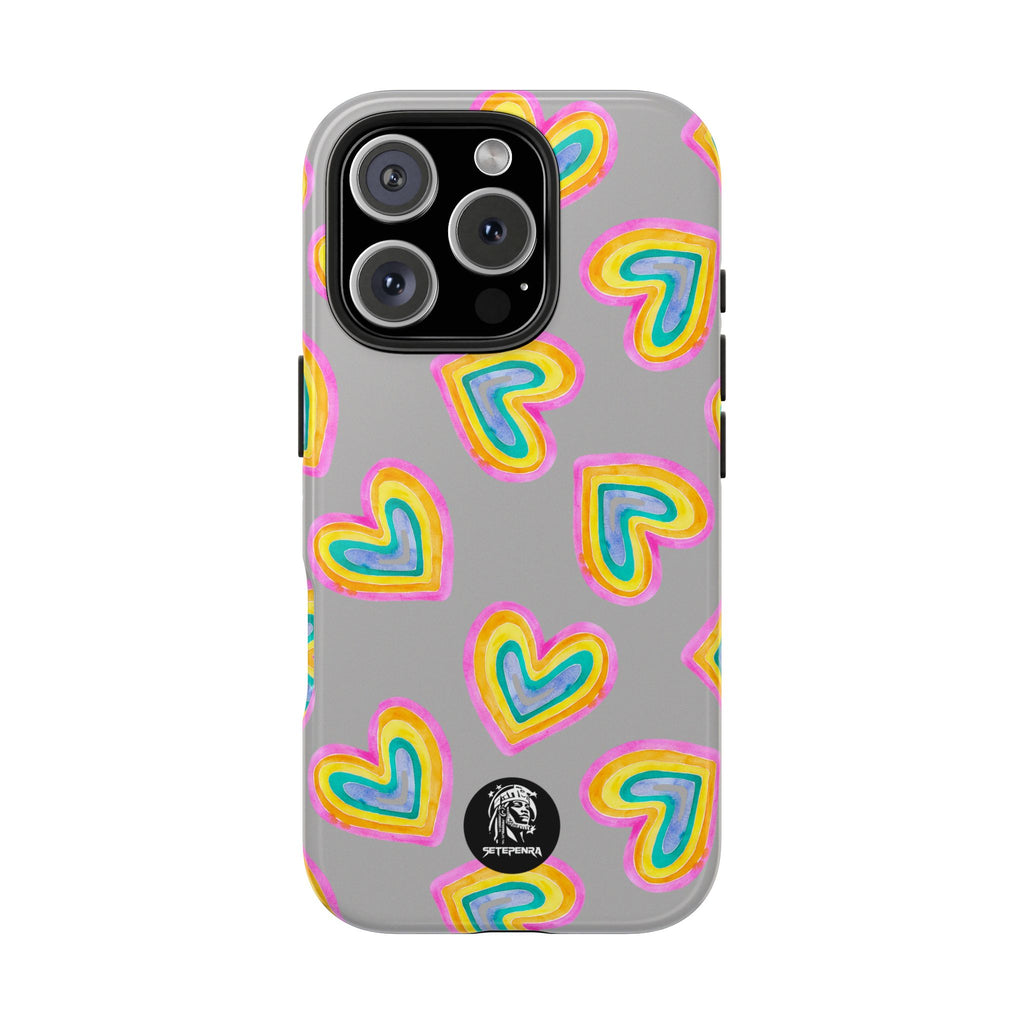 Rainbow Heart Tough Phone Case (For iPhone, Galaxy & More) - Light Grey SETEPENRA Phone Case.