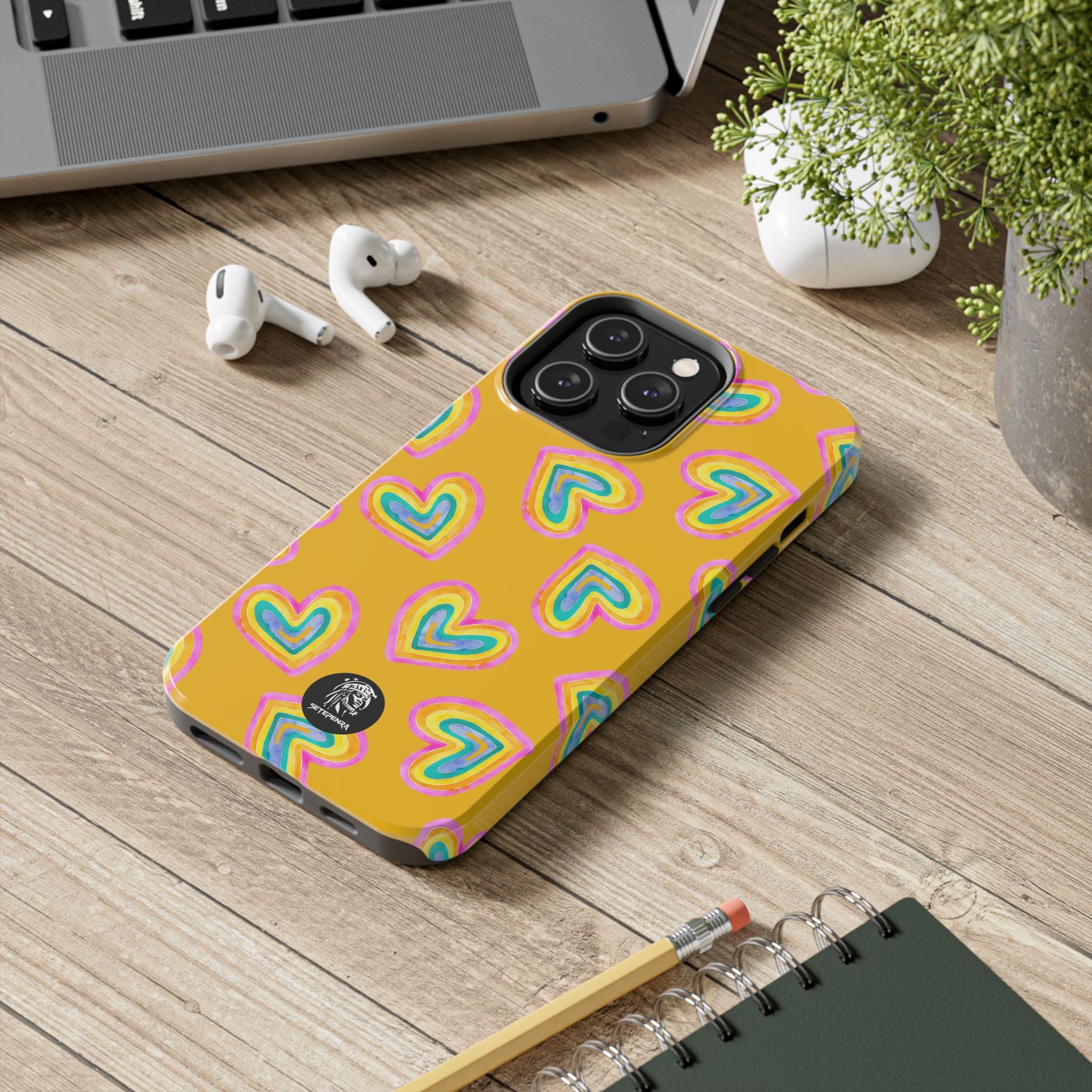 Rainbow Heart Tough Phone Case (For iPhone, Galaxy & More) - Yellow