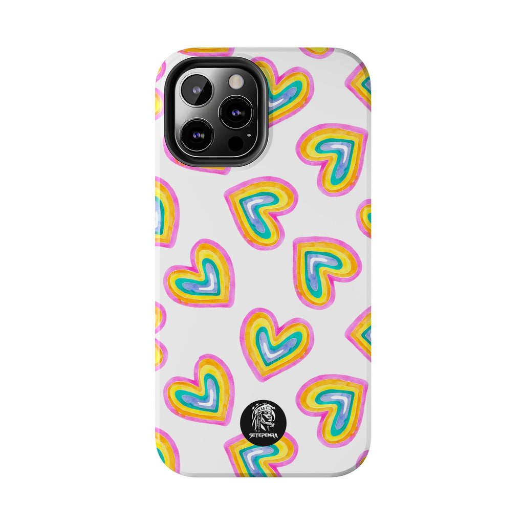 Rainbow Heart Tough Phone Case (For iPhone, Galaxy & More) - White