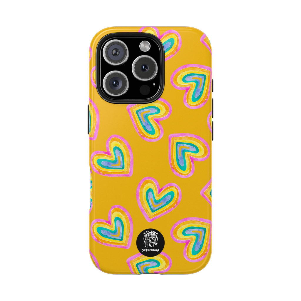Rainbow Heart Tough Phone Case (For iPhone, Galaxy & More) - Yellow