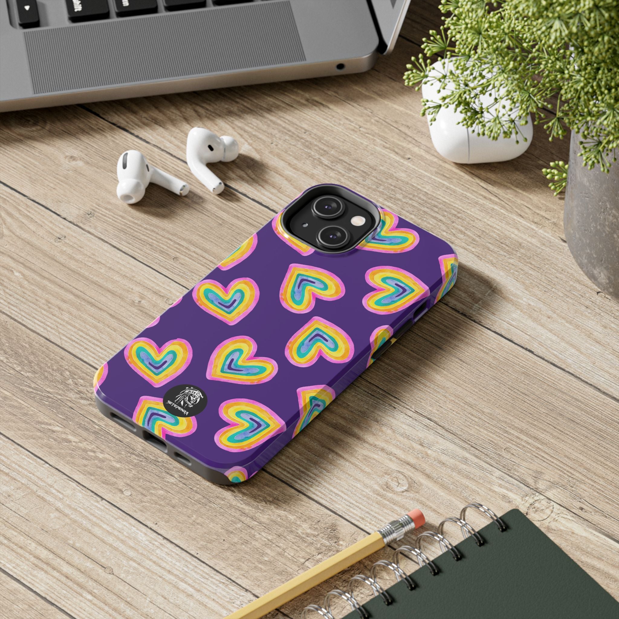 Rainbow Heart Tough Phone Case (For iPhone, Galaxy & More) - Purple