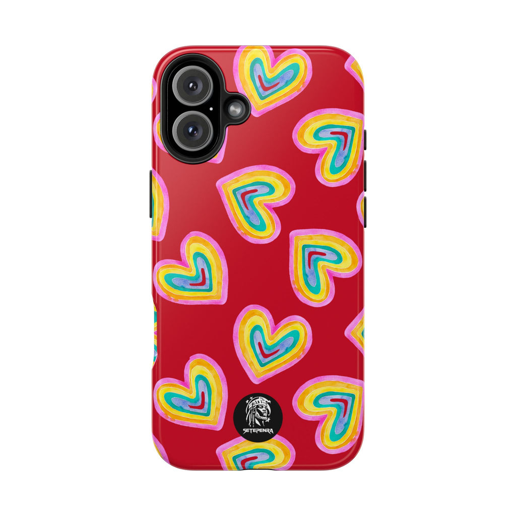 Rainbow Heart Tough Phone Case (For iPhone, Galaxy & More) - Dark Red