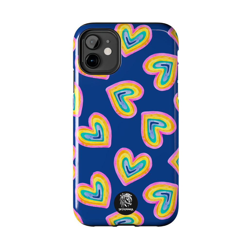 Rainbow Heart Tough Phone Case (For iPhone, Galaxy & More) - Dark Blue