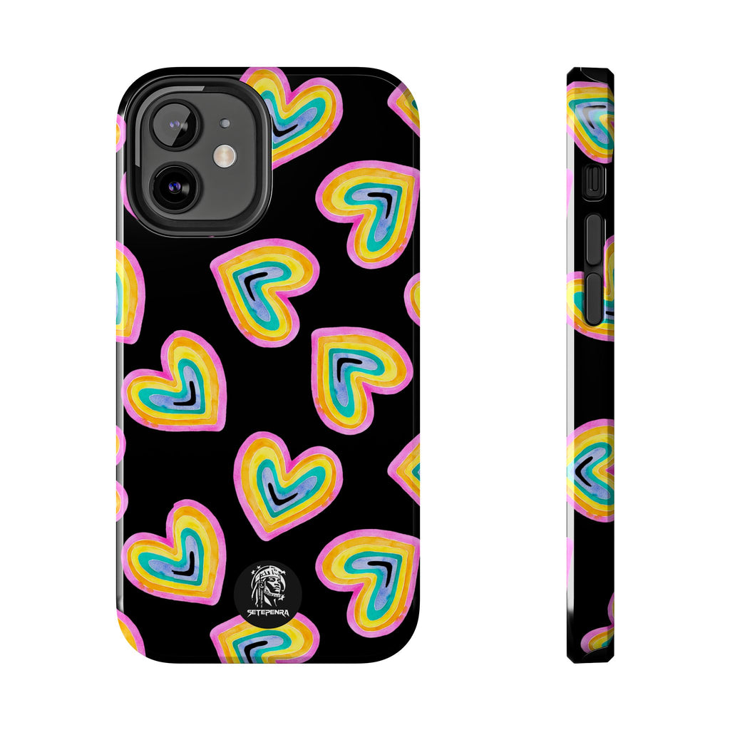 Rainbow Heart Tough Phone Case (For iPhone, Galaxy & More) - Black SETEPENRA Phone Case.