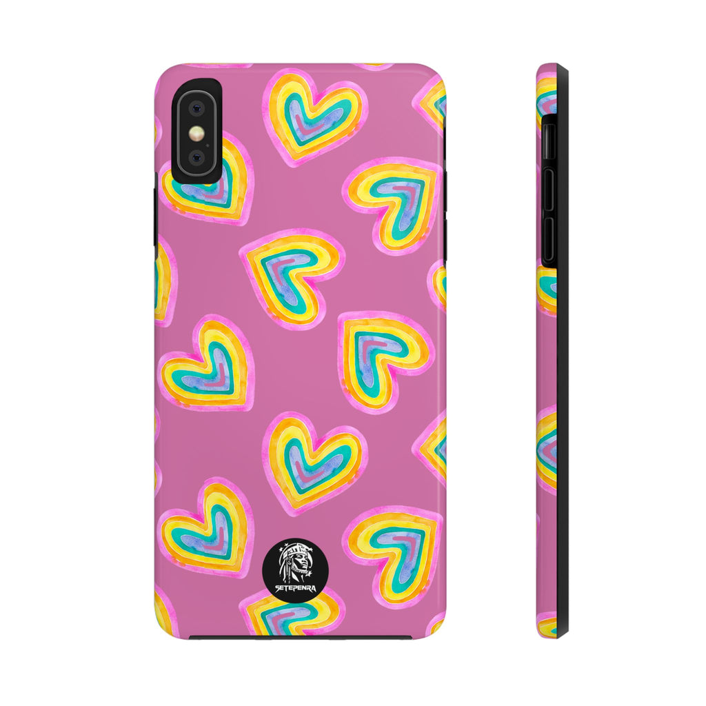 Rainbow Heart Tough Phone Case (For iPhone, Galaxy & More) - Light Pink SETEPENRA Phone Case.