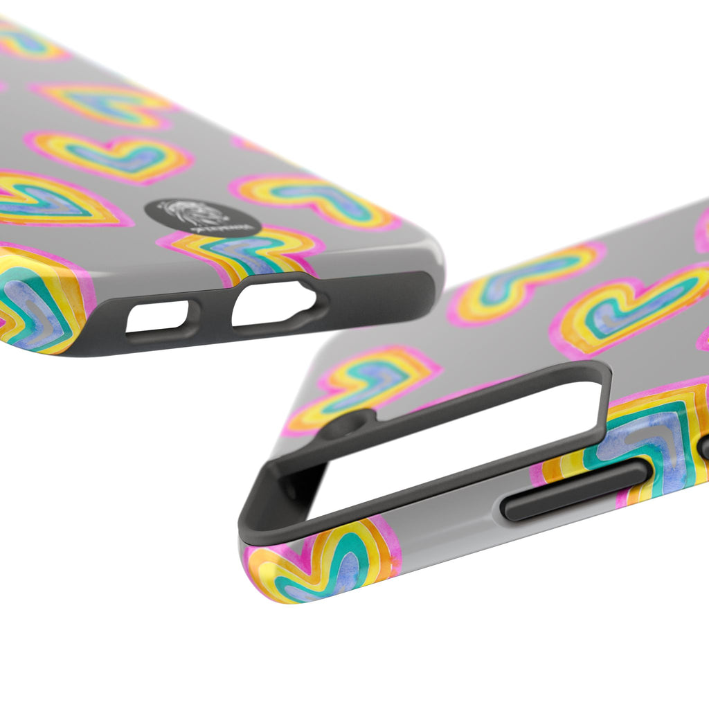 Rainbow Heart Tough Phone Case (For iPhone, Galaxy & More) - Light Grey