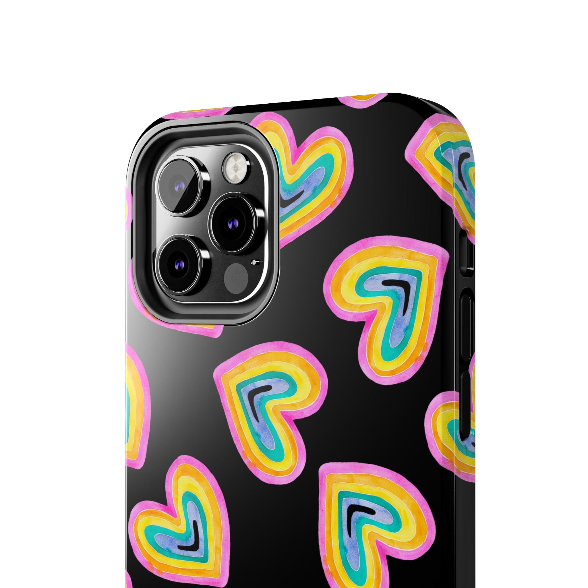 Rainbow Heart Tough Phone Case (For iPhone, Galaxy & More) - Black