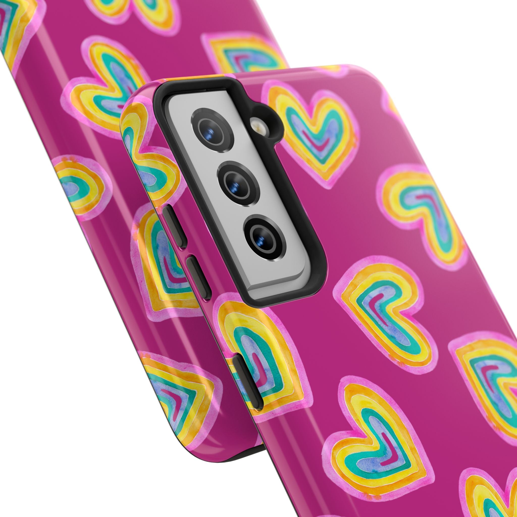 Rainbow Heart Tough Phone Case (For iPhone, Galaxy & More) - Pink