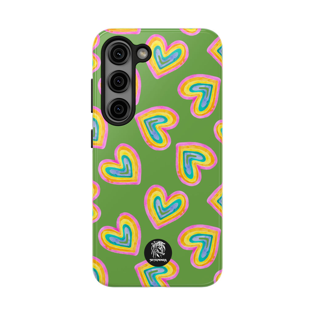 Rainbow Heart Tough Phone Case (For iPhone, Galaxy & More) - Green