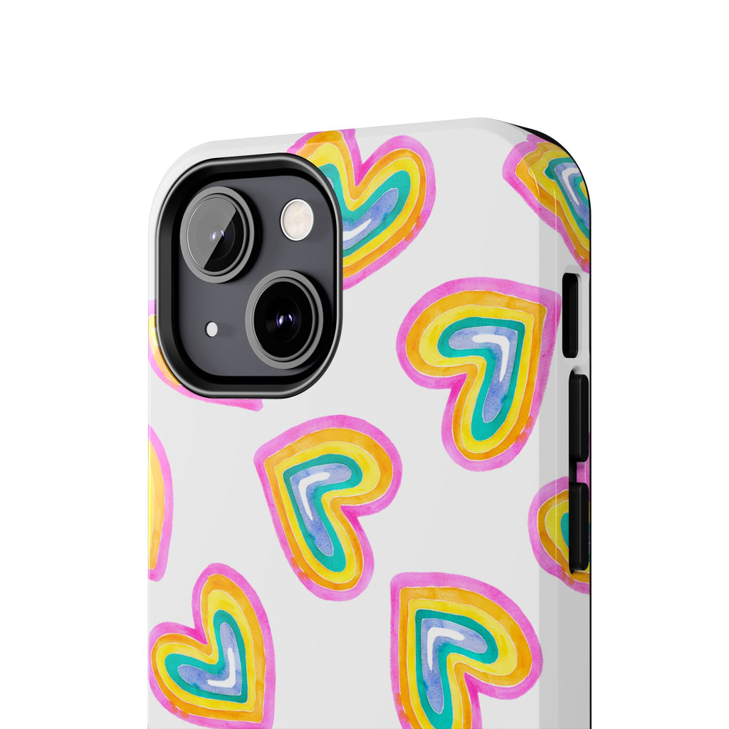 Rainbow Heart Tough Phone Case (For iPhone, Galaxy & More) - White
