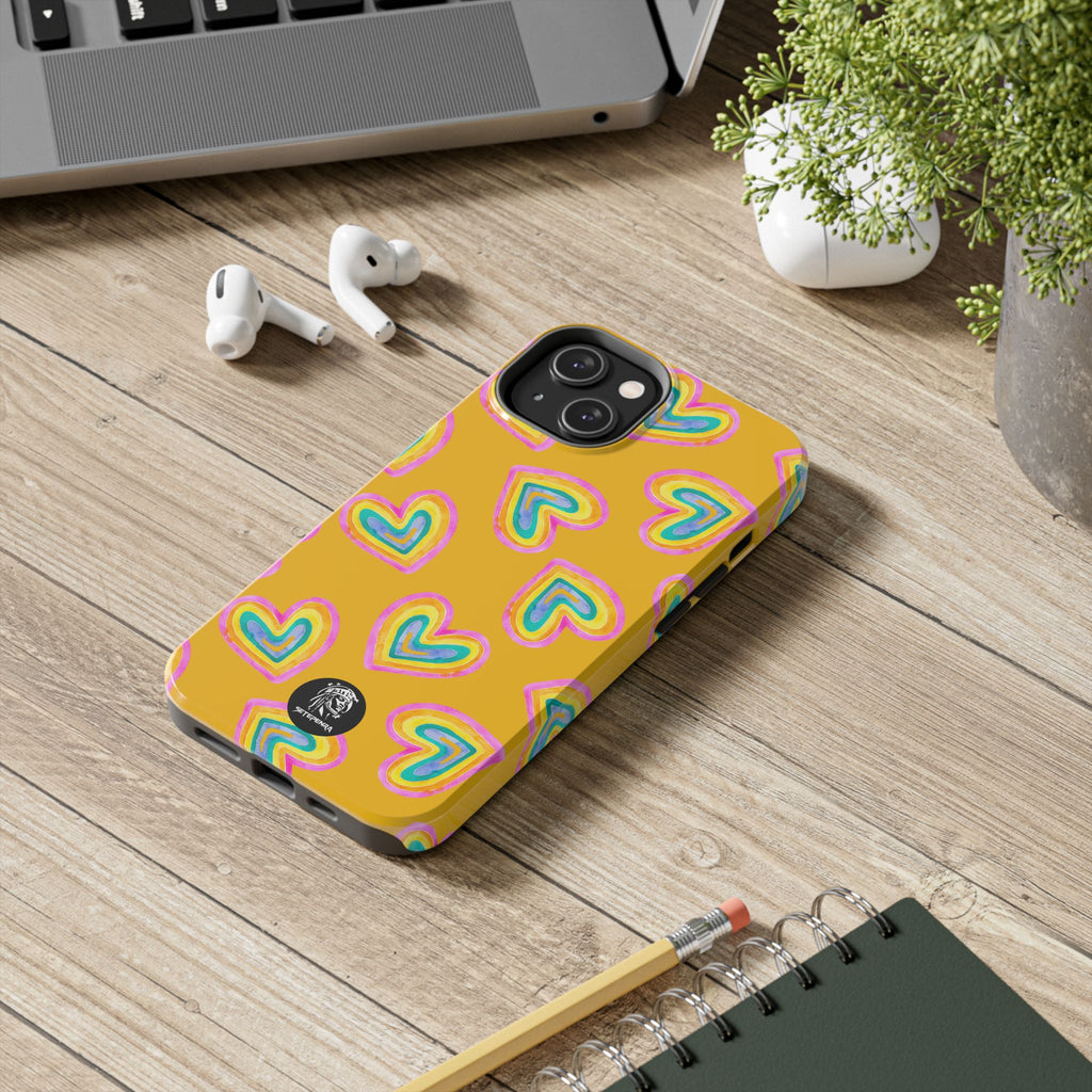 Rainbow Heart Tough Phone Case (For iPhone, Galaxy & More) - Yellow