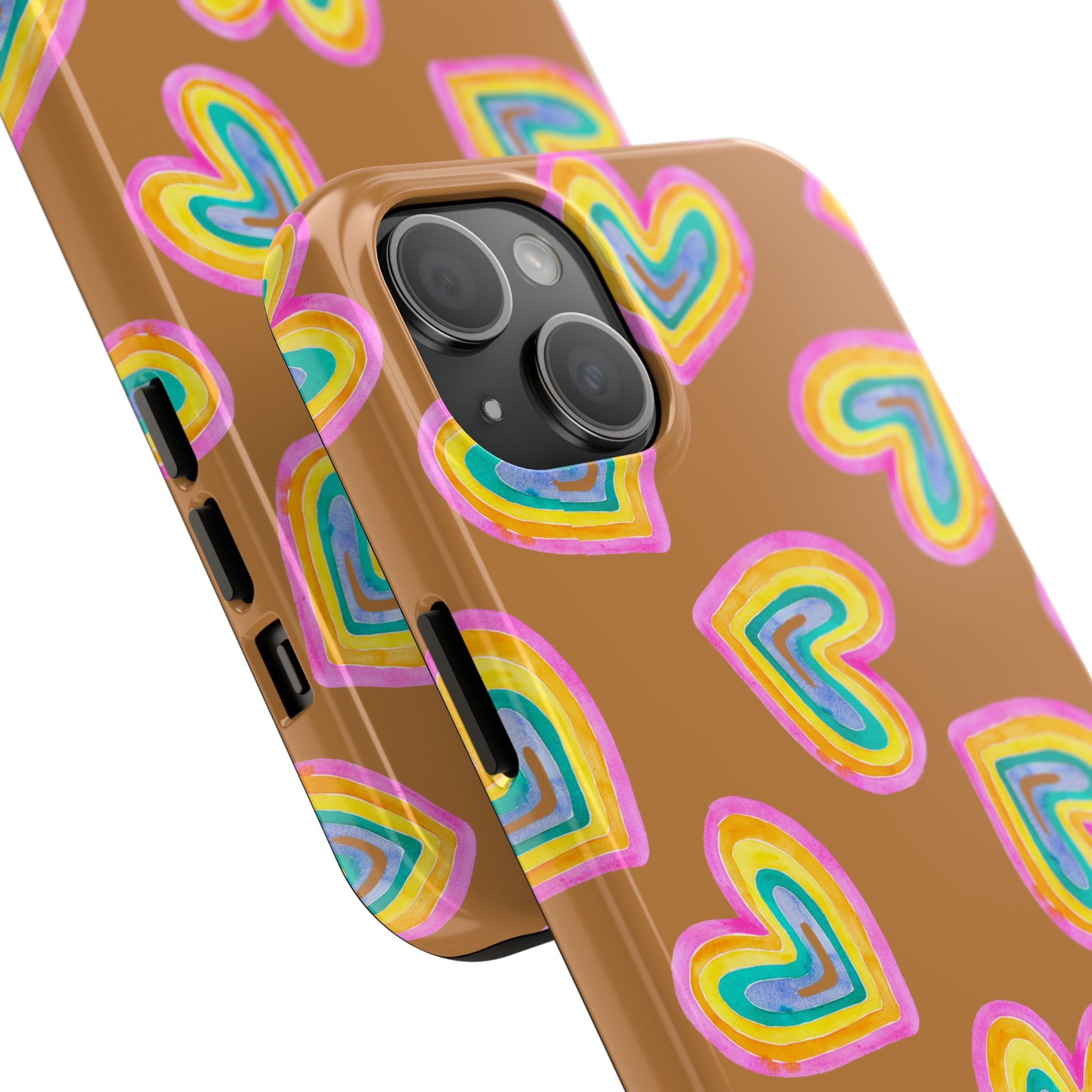 Rainbow Heart Tough Phone Case (For iPhone, Galaxy & More) - Light Brown