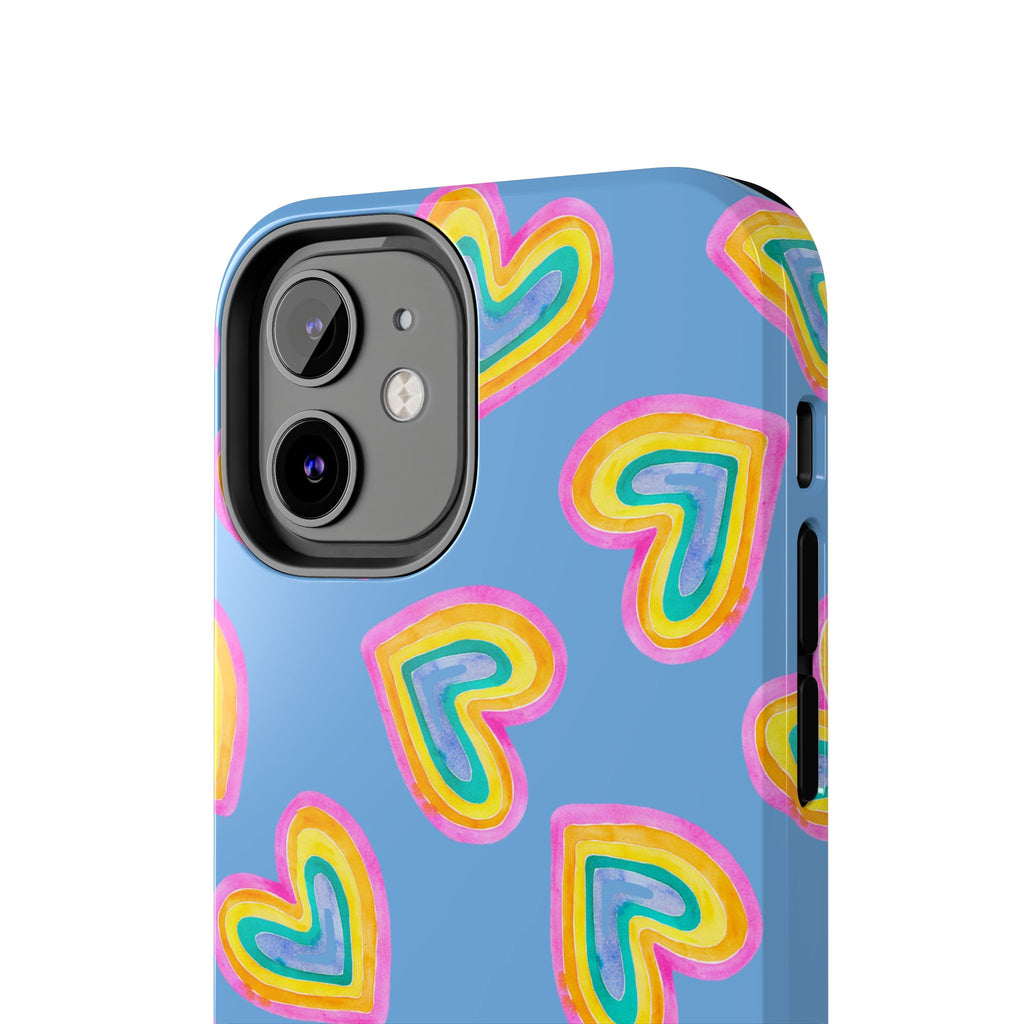 Rainbow Heart Tough Phone Case (For iPhone, Galaxy & More) - Light Blue