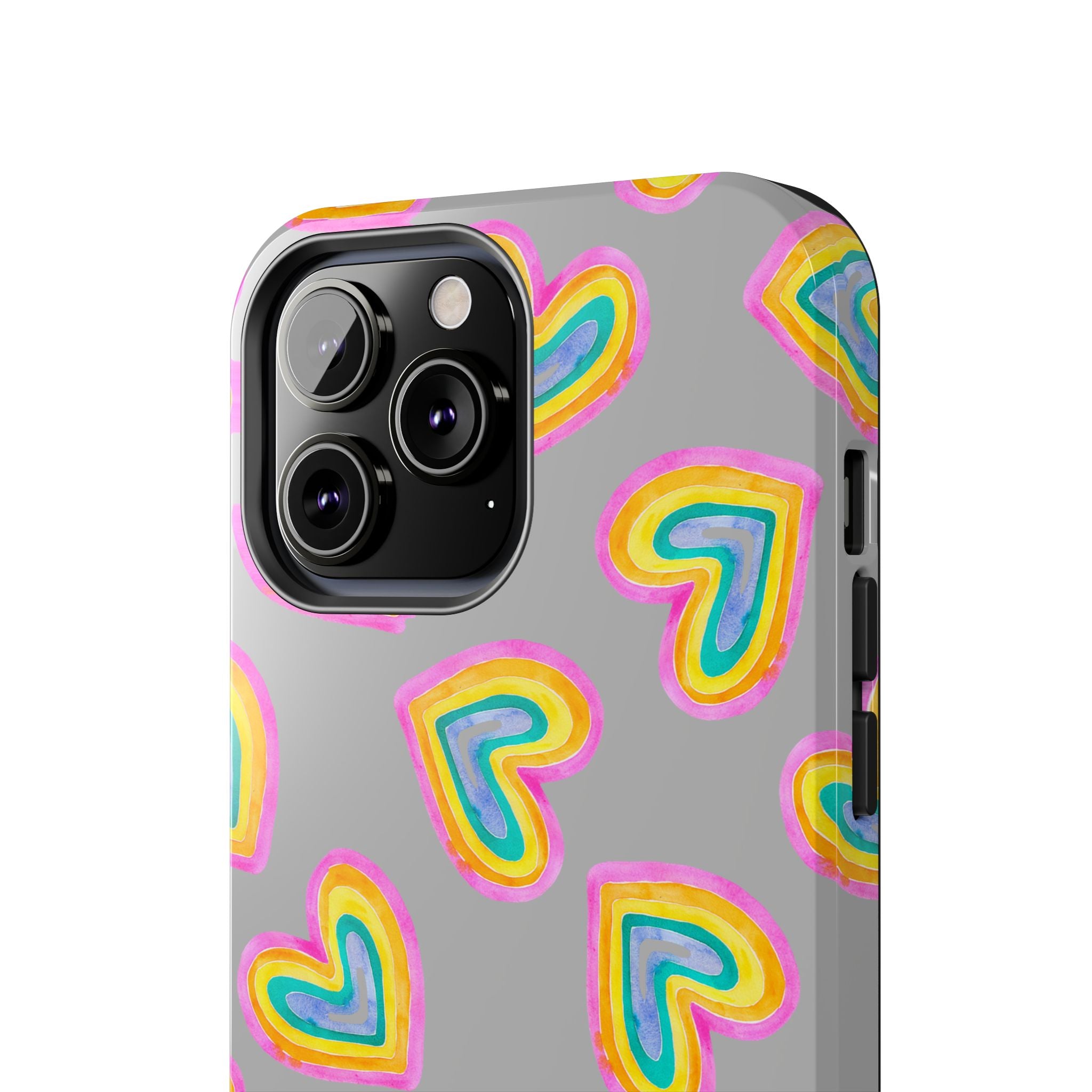 Rainbow Heart Tough Phone Case (For iPhone, Galaxy & More) - Light Grey