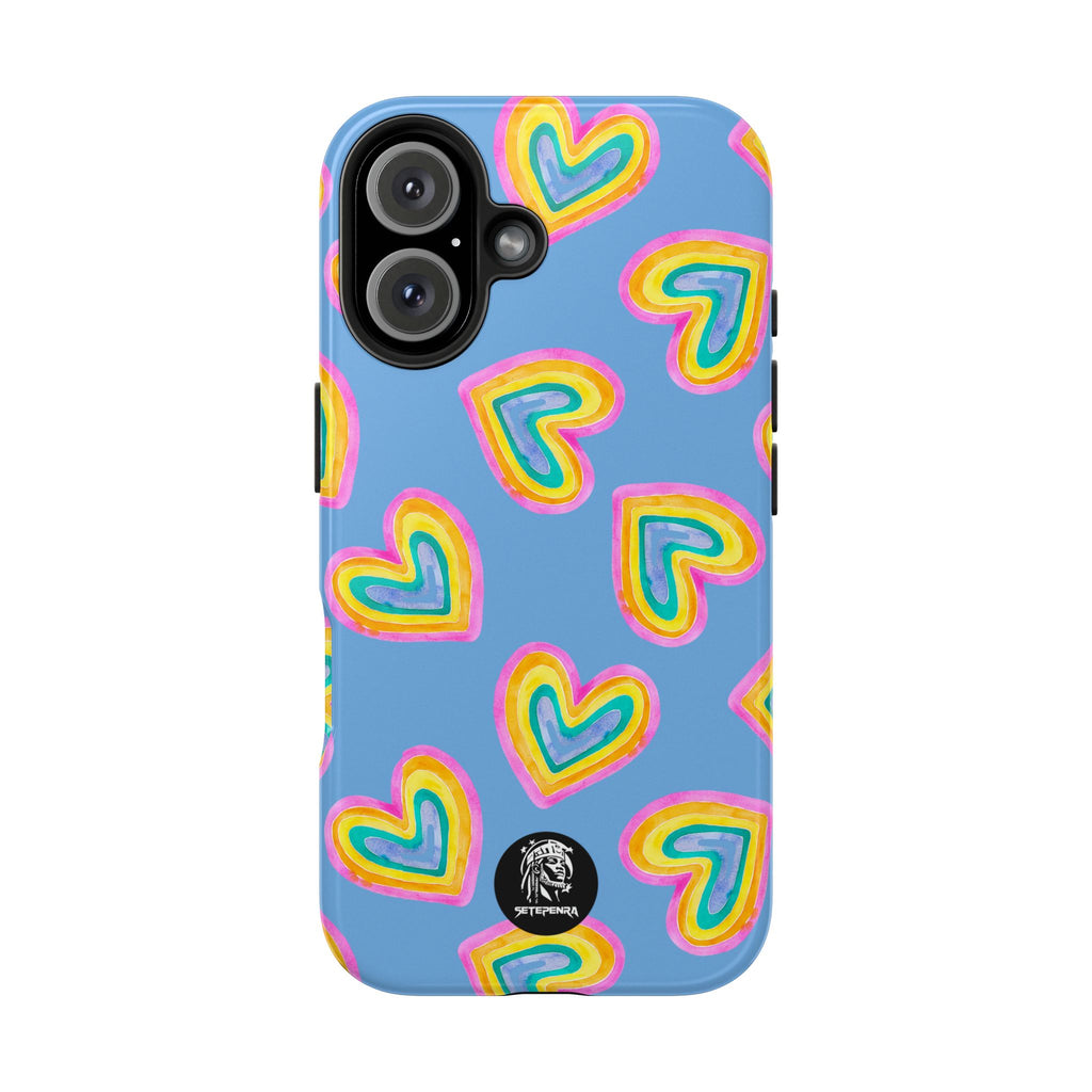 Rainbow Heart Tough Phone Case (For iPhone, Galaxy & More) - Light Blue