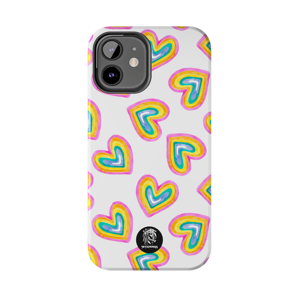 Rainbow Heart Tough Phone Case (For iPhone, Galaxy & More) - White