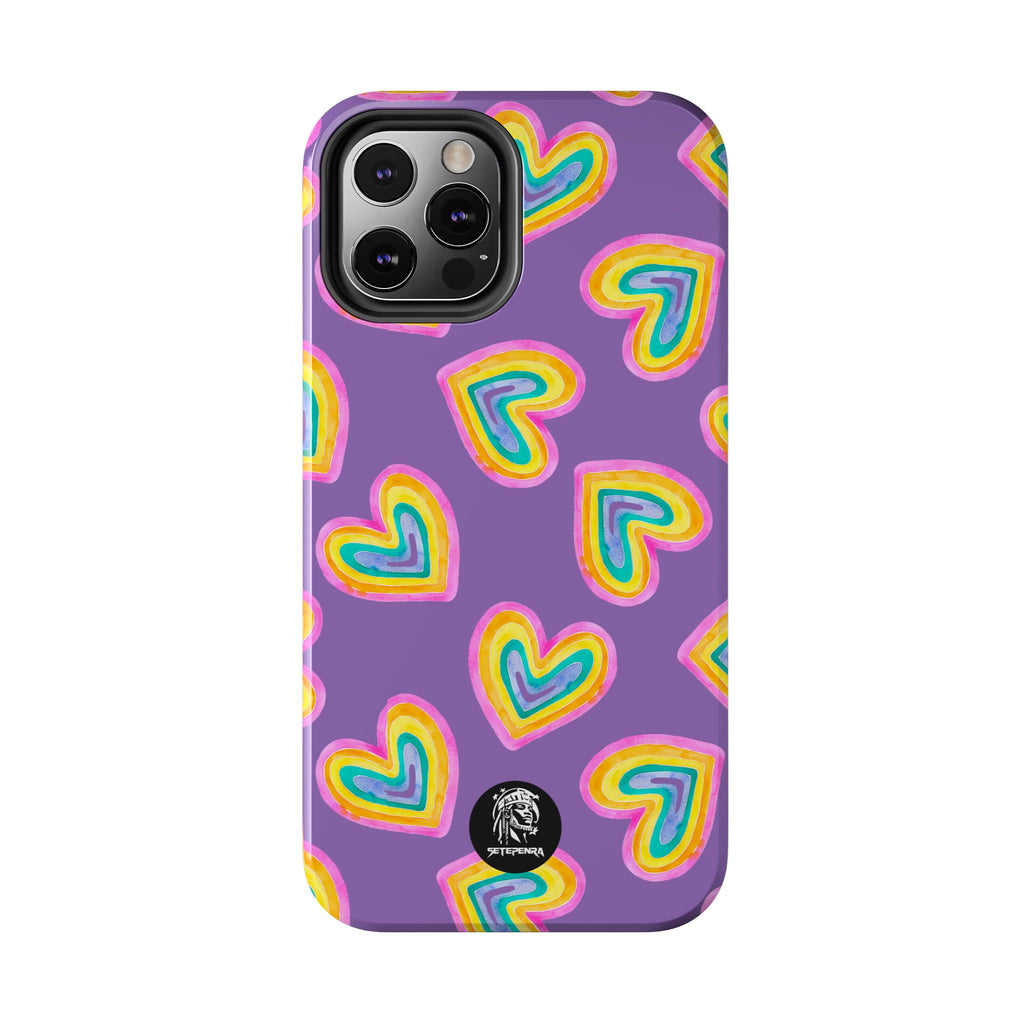Rainbow Heart Tough Phone Case (For iPhone, Galaxy & More) - Light Purple