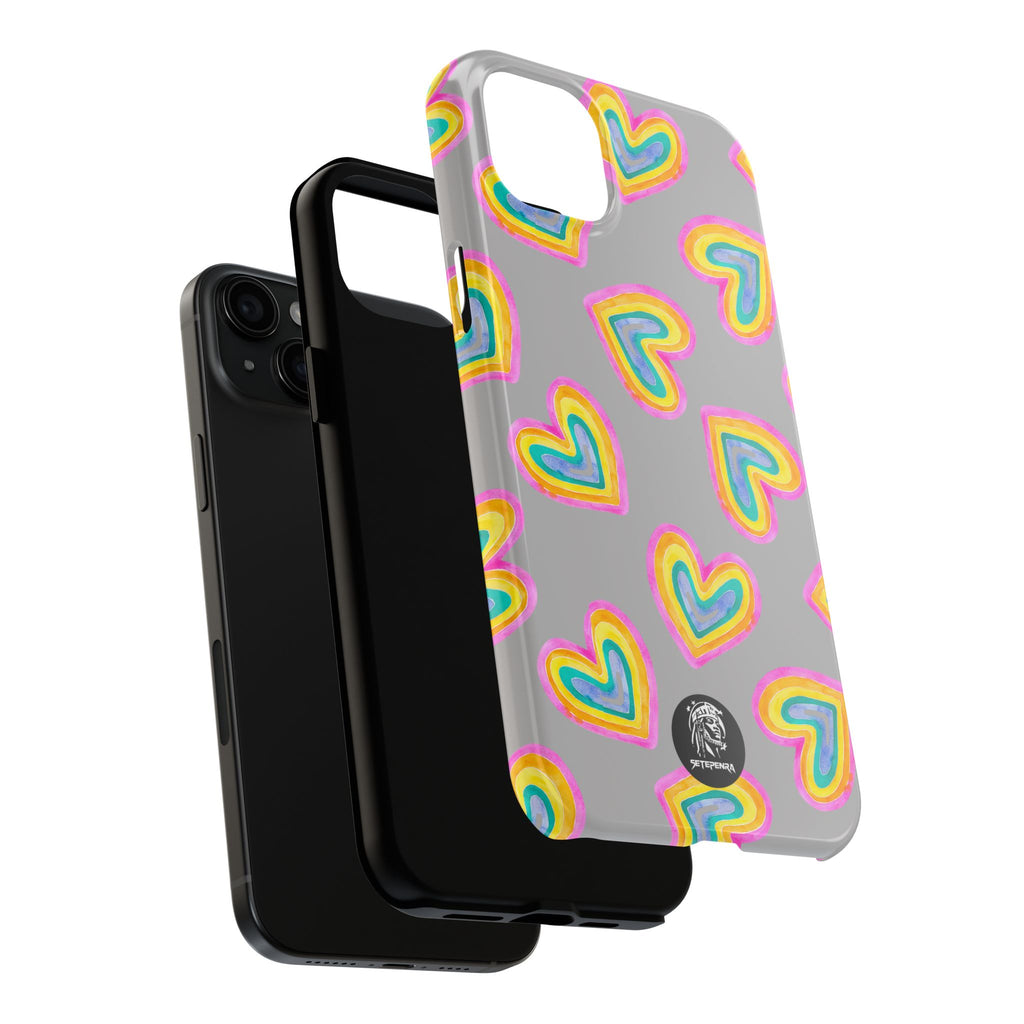 Rainbow Heart Tough Phone Case (For iPhone, Galaxy & More) - Light Grey