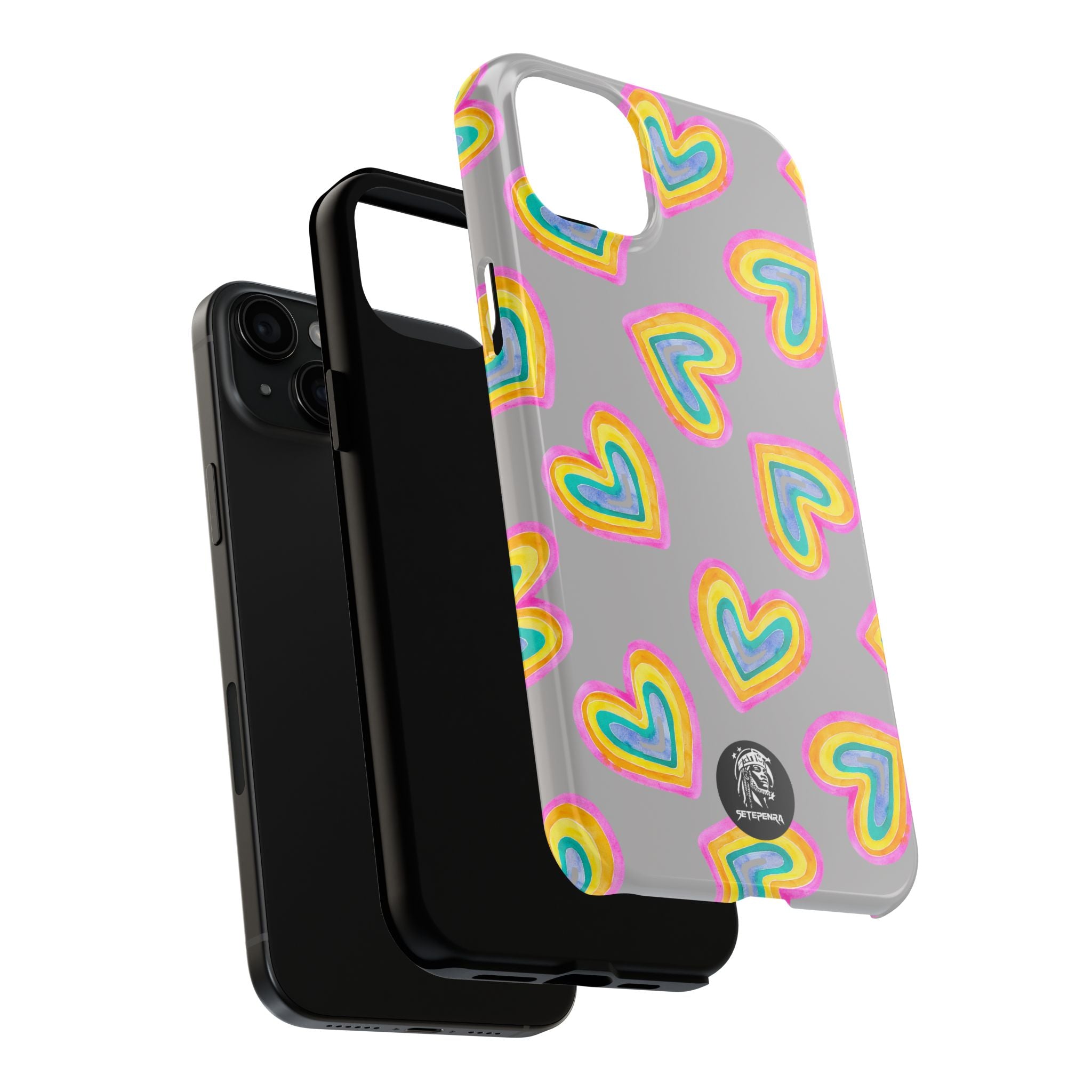 Rainbow Heart Tough Phone Case (For iPhone, Galaxy & More) - Light Grey
