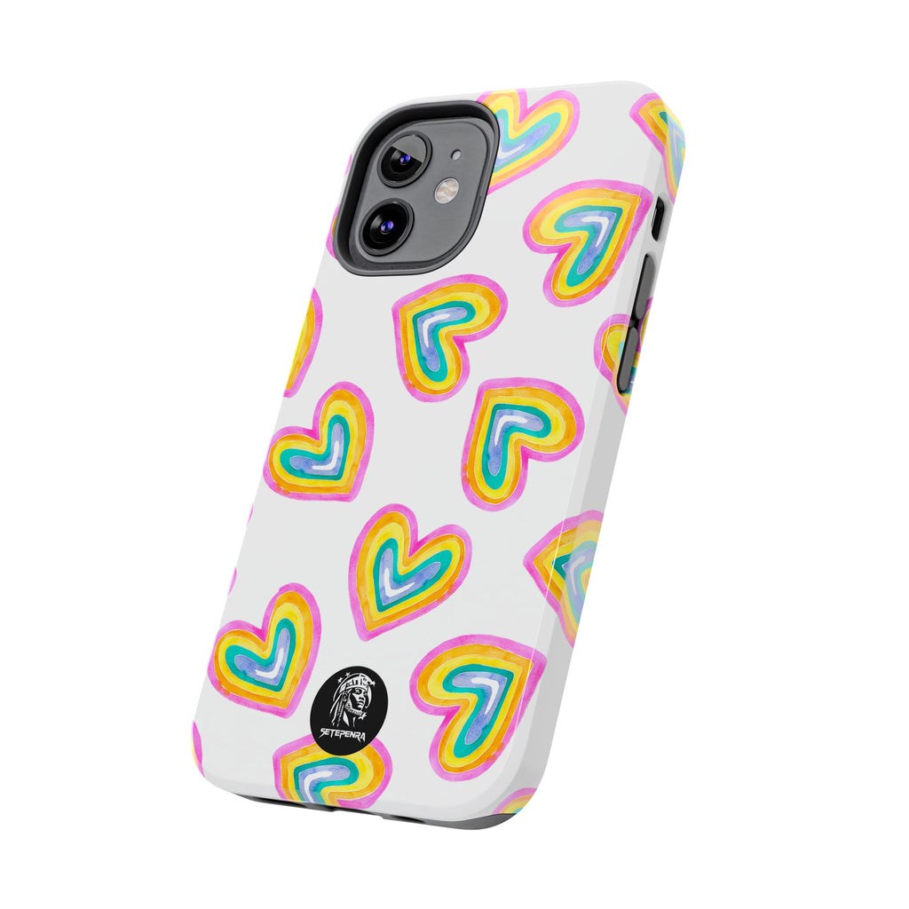 Rainbow Heart Tough Phone Case (For iPhone, Galaxy & More) - White
