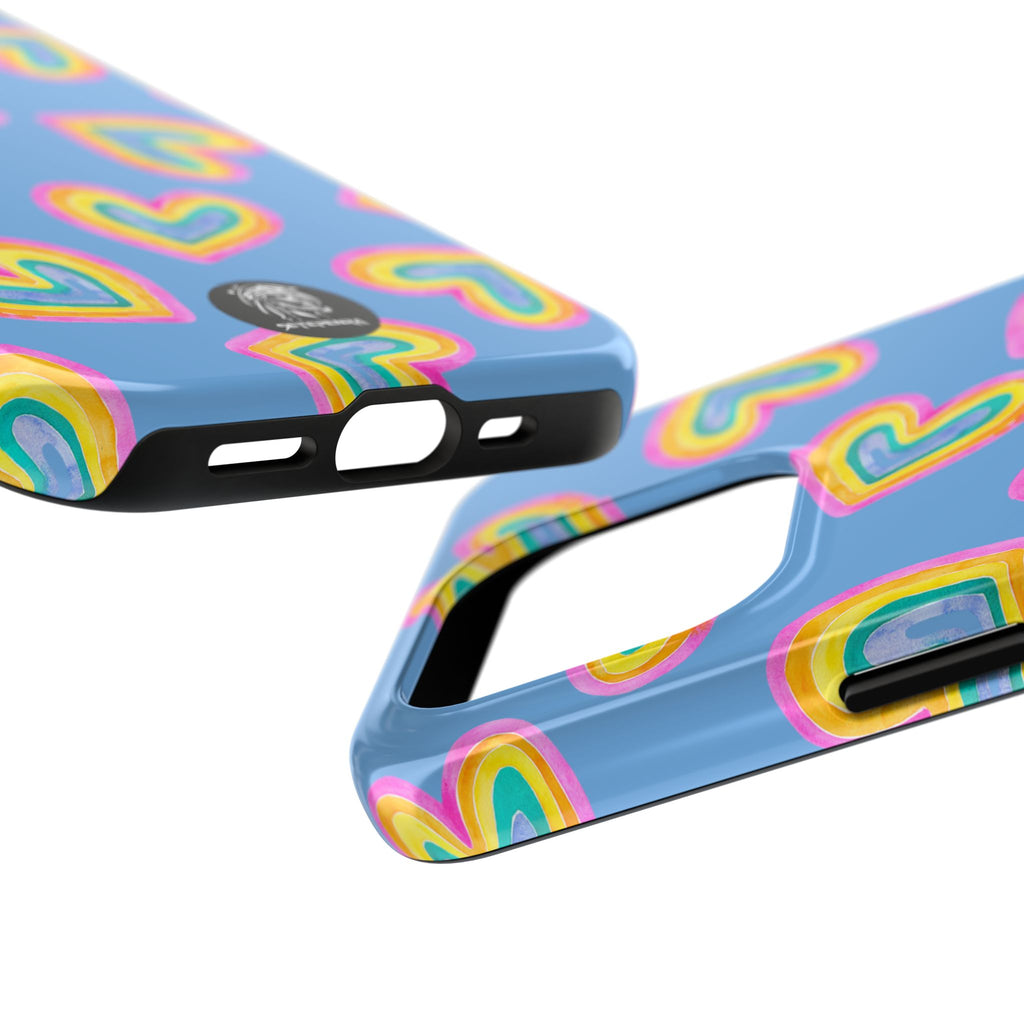 Rainbow Heart Tough Phone Case (For iPhone, Galaxy & More) - Light Blue
