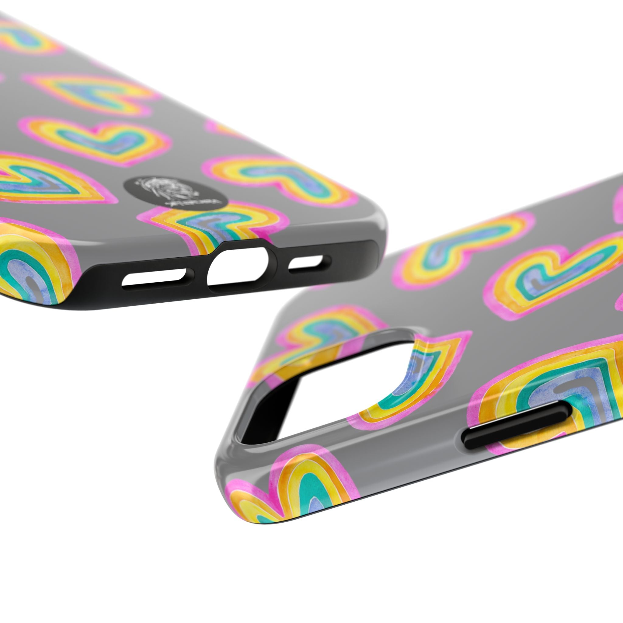 Rainbow Heart Tough Phone Case (For iPhone, Galaxy & More) - Grey
