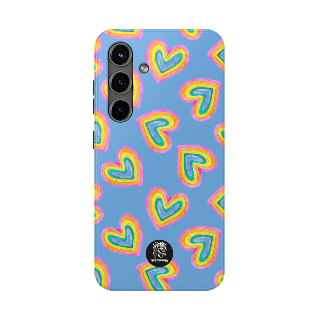 Rainbow Heart Tough Phone Case (For iPhone, Galaxy & More) - Light Blue