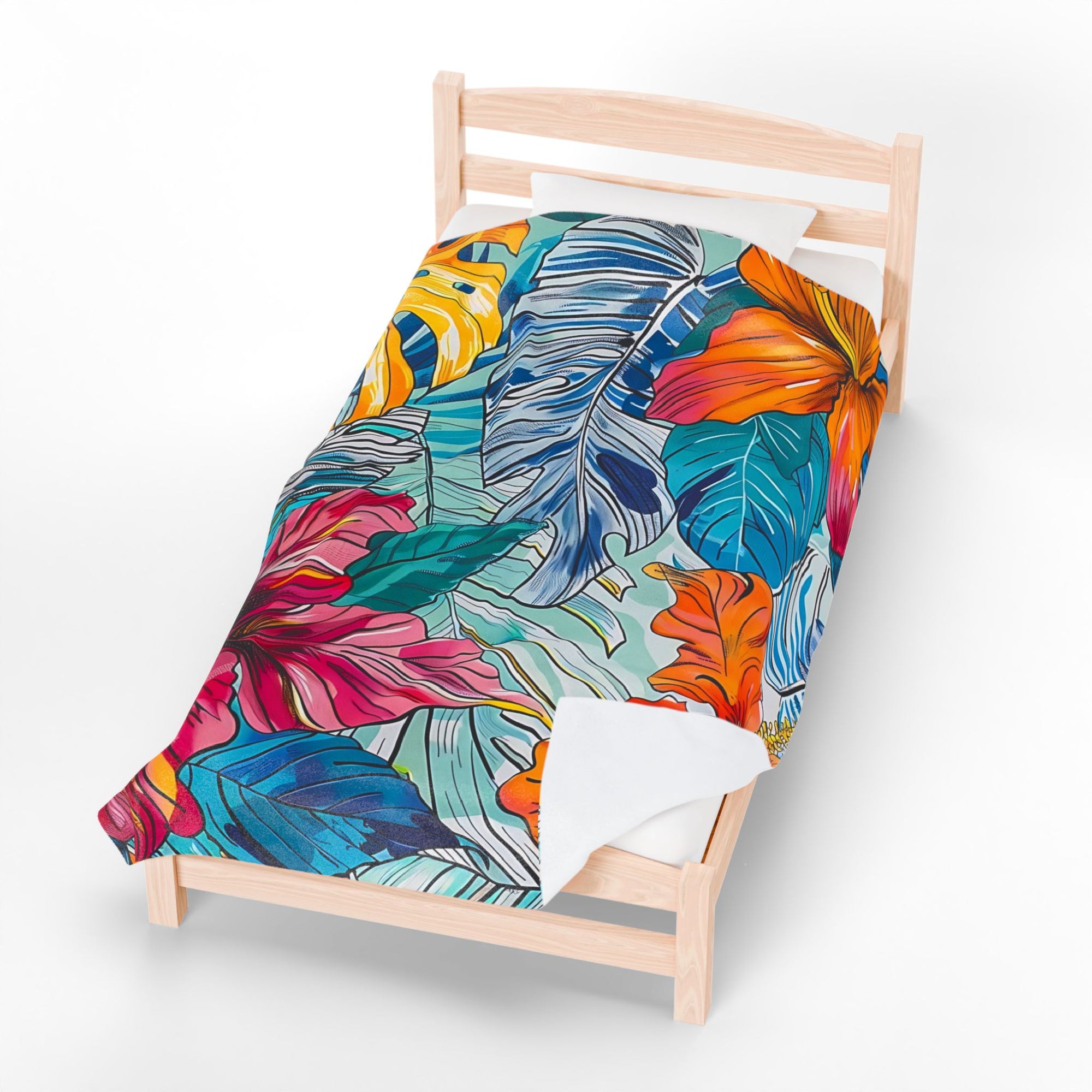 Monstera Hibiscus Velveteen Plush Blanket