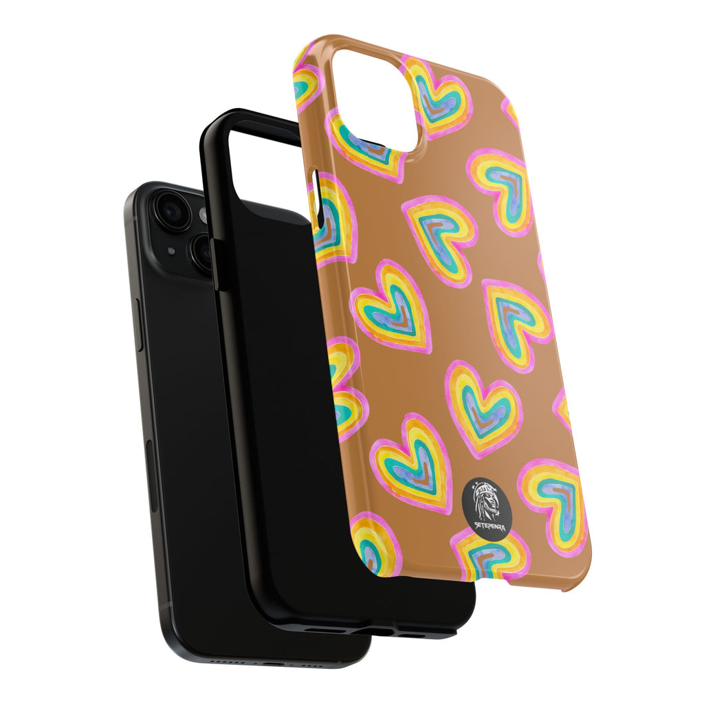 Rainbow Heart Tough Phone Case (For iPhone, Galaxy & More) - Light Brown
