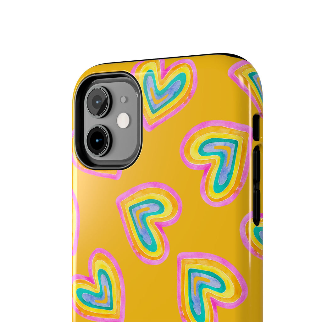 Rainbow Heart Tough Phone Case (For iPhone, Galaxy & More) - Yellow