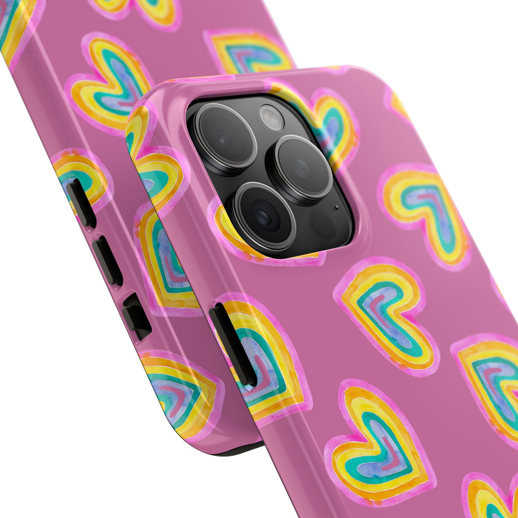 Rainbow Heart Tough Phone Case (For iPhone, Galaxy & More) - Light Pink