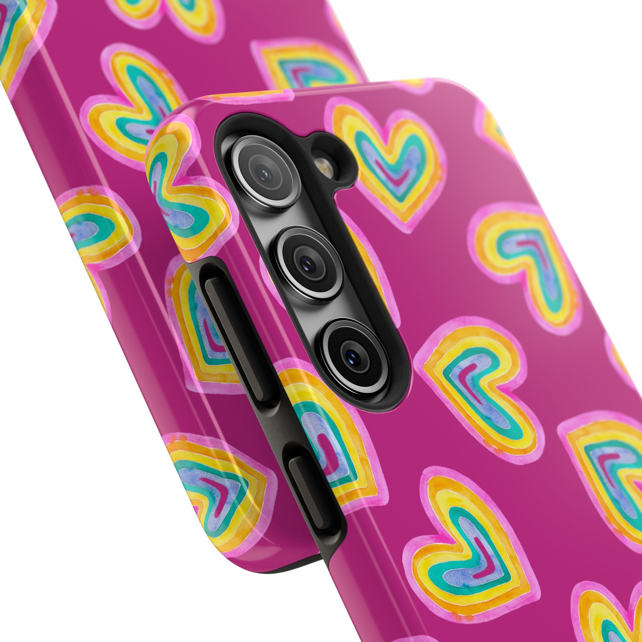 Rainbow Heart Tough Phone Case (For iPhone, Galaxy & More) - Pink