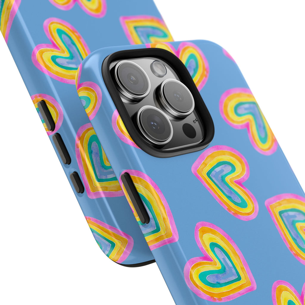 Rainbow Heart Tough Phone Case (For iPhone, Galaxy & More) - Light Blue