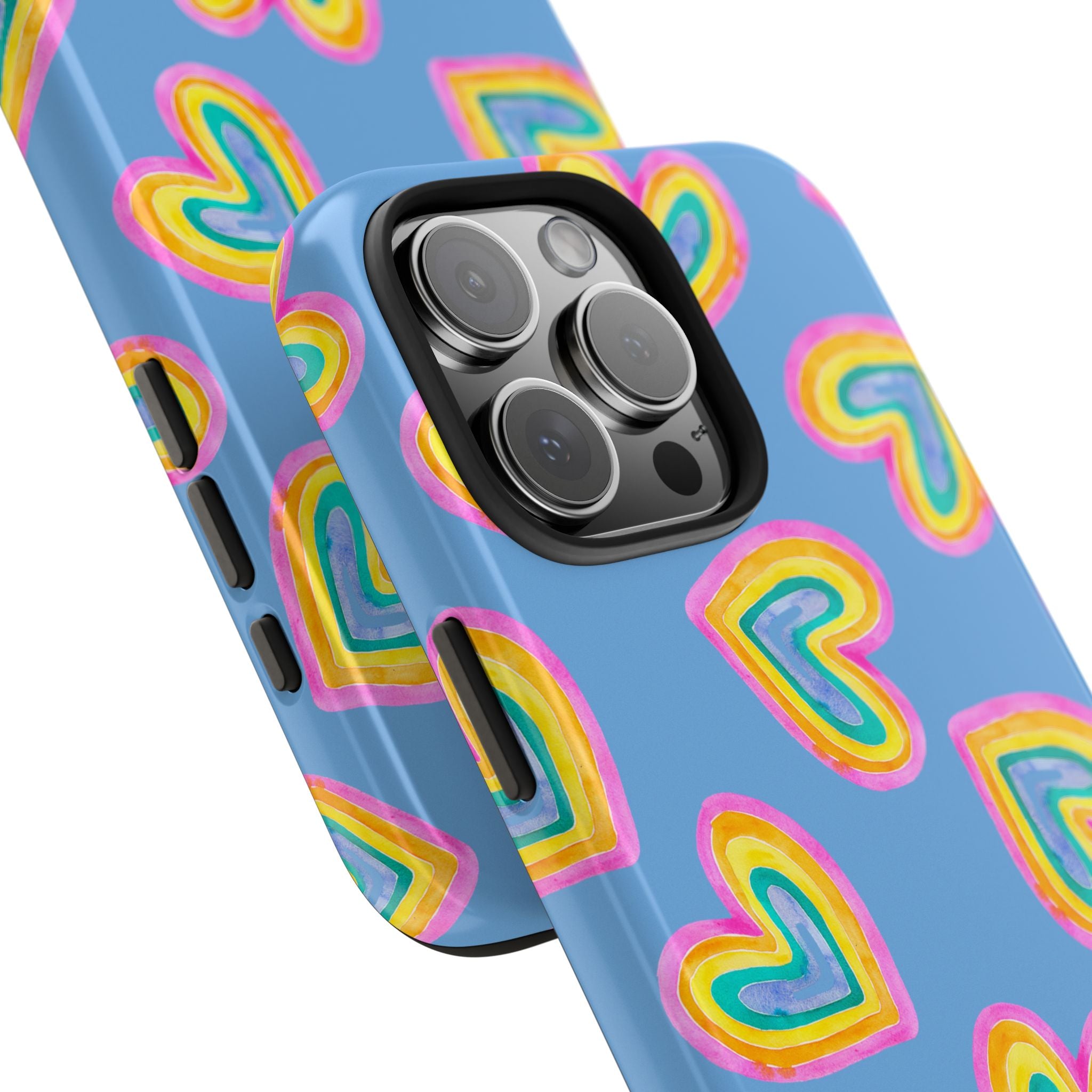 Rainbow Heart Tough Phone Case (For iPhone, Galaxy & More) - Light Blue