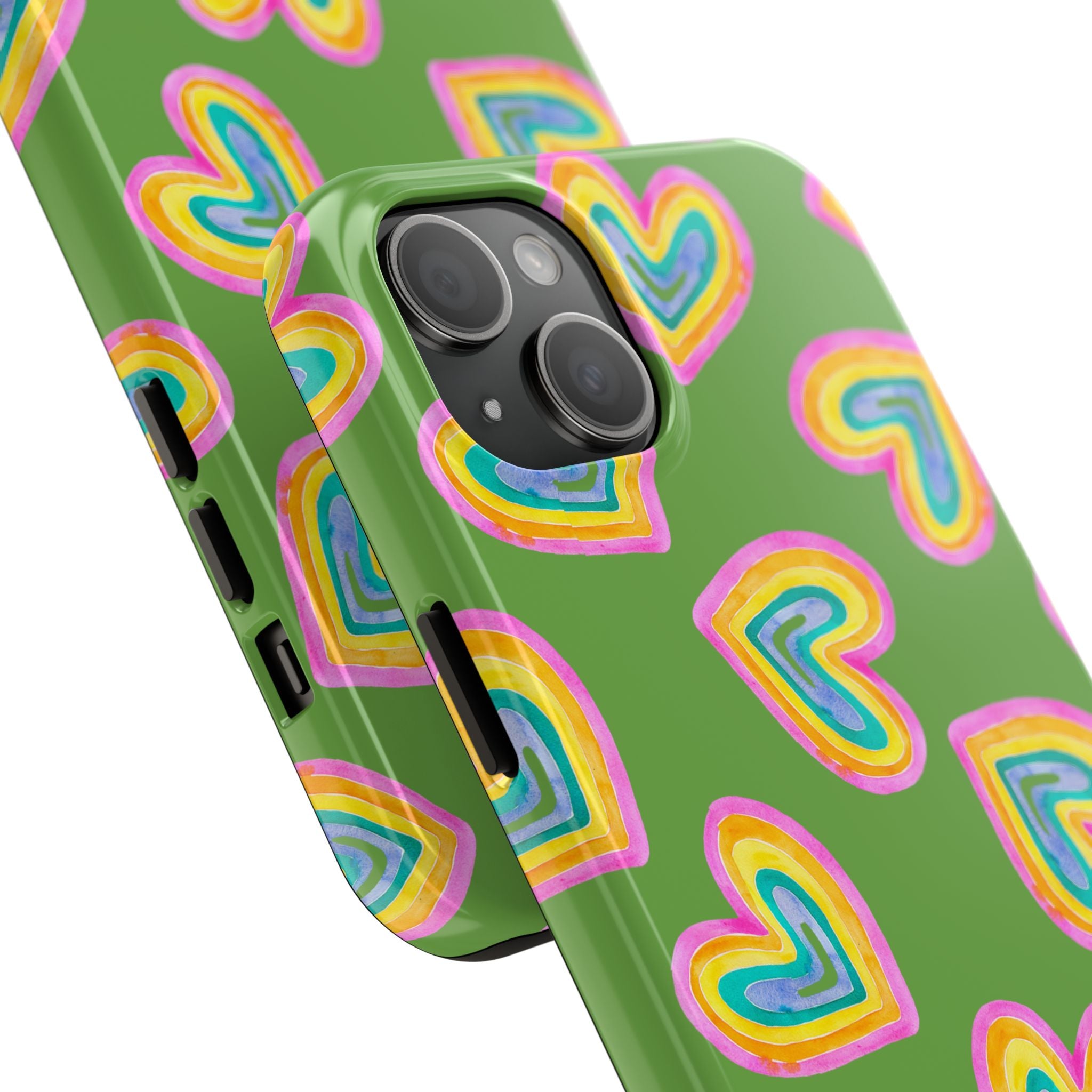 Rainbow Heart Tough Phone Case (For iPhone, Galaxy & More) - Green