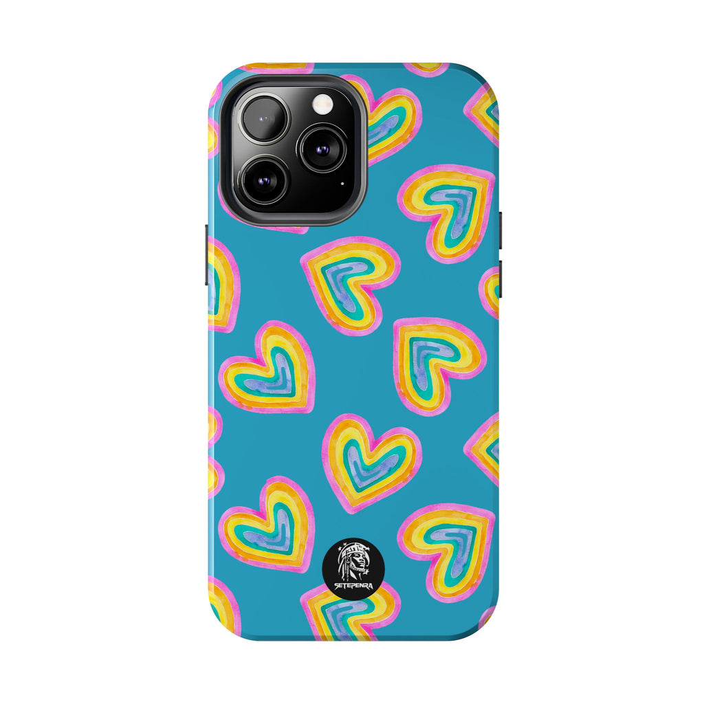 Rainbow Heart Tough Phone Case (For iPhone, Galaxy & More) - Turquoise