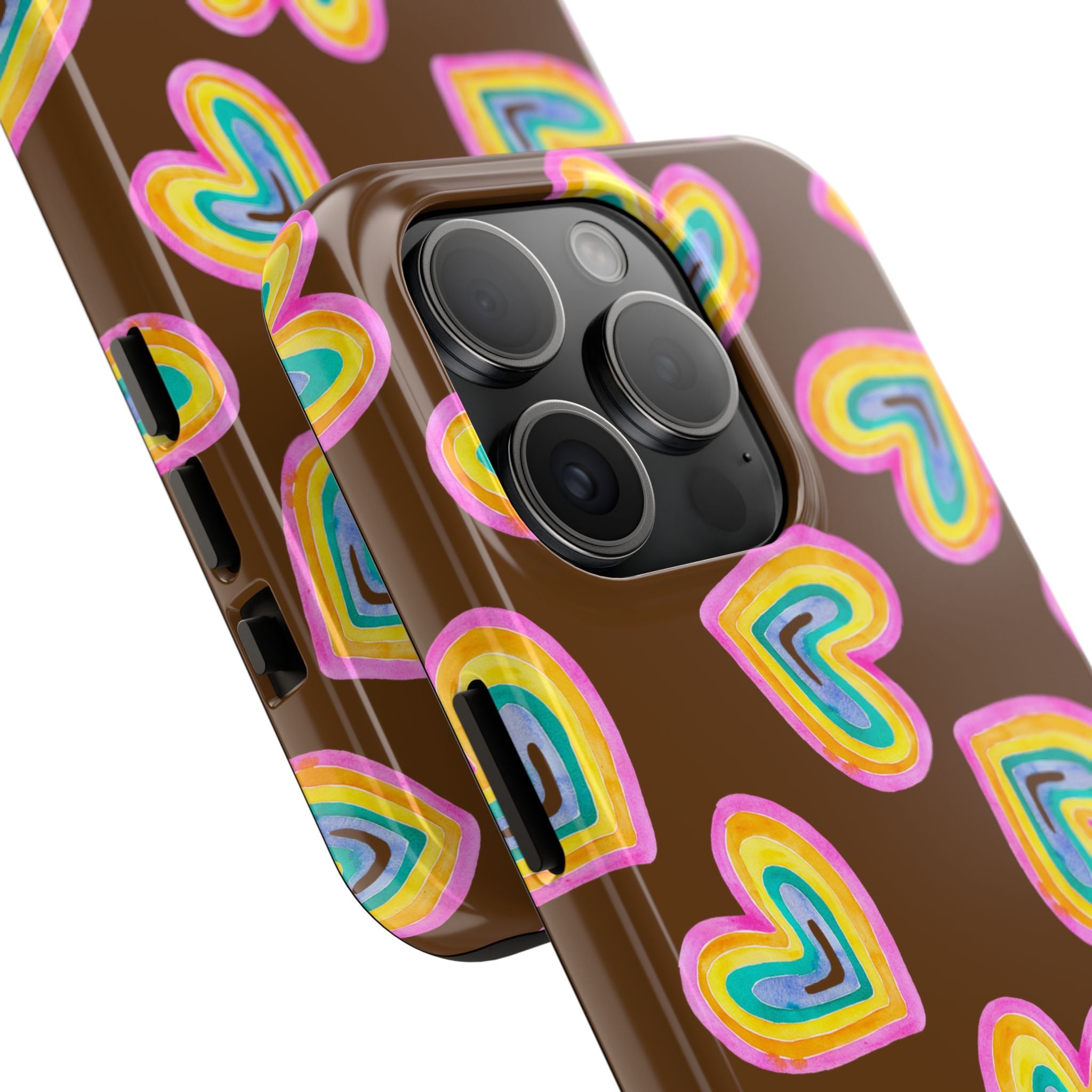 Rainbow Heart Tough Phone Case (For iPhone, Galaxy & More) - Brown