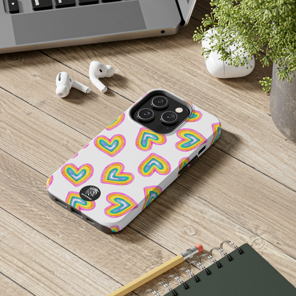 Rainbow Heart Tough Phone Case (For iPhone, Galaxy & More) - White