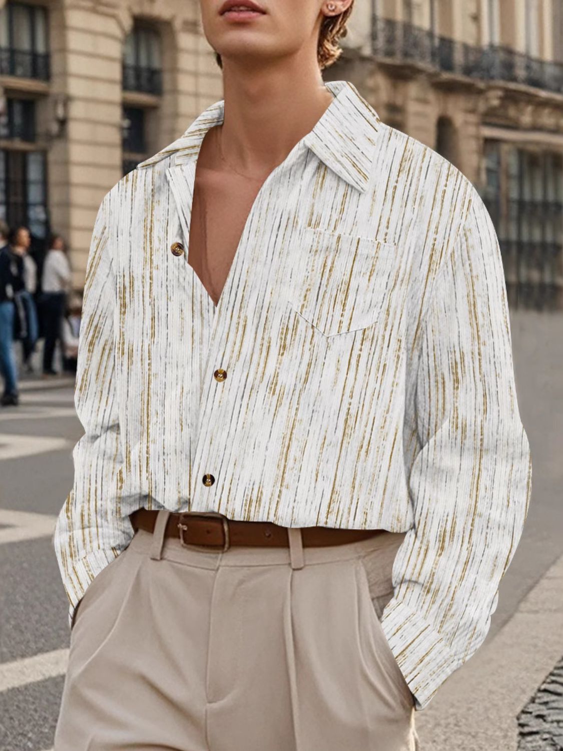 Men's Full Size Button Down Long Sleeve Striped Shirt Plus Size SETEPENRA .