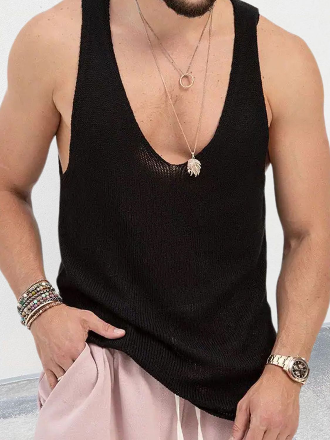 Men's Scoop Neck Knit Tank SETEPENRA .