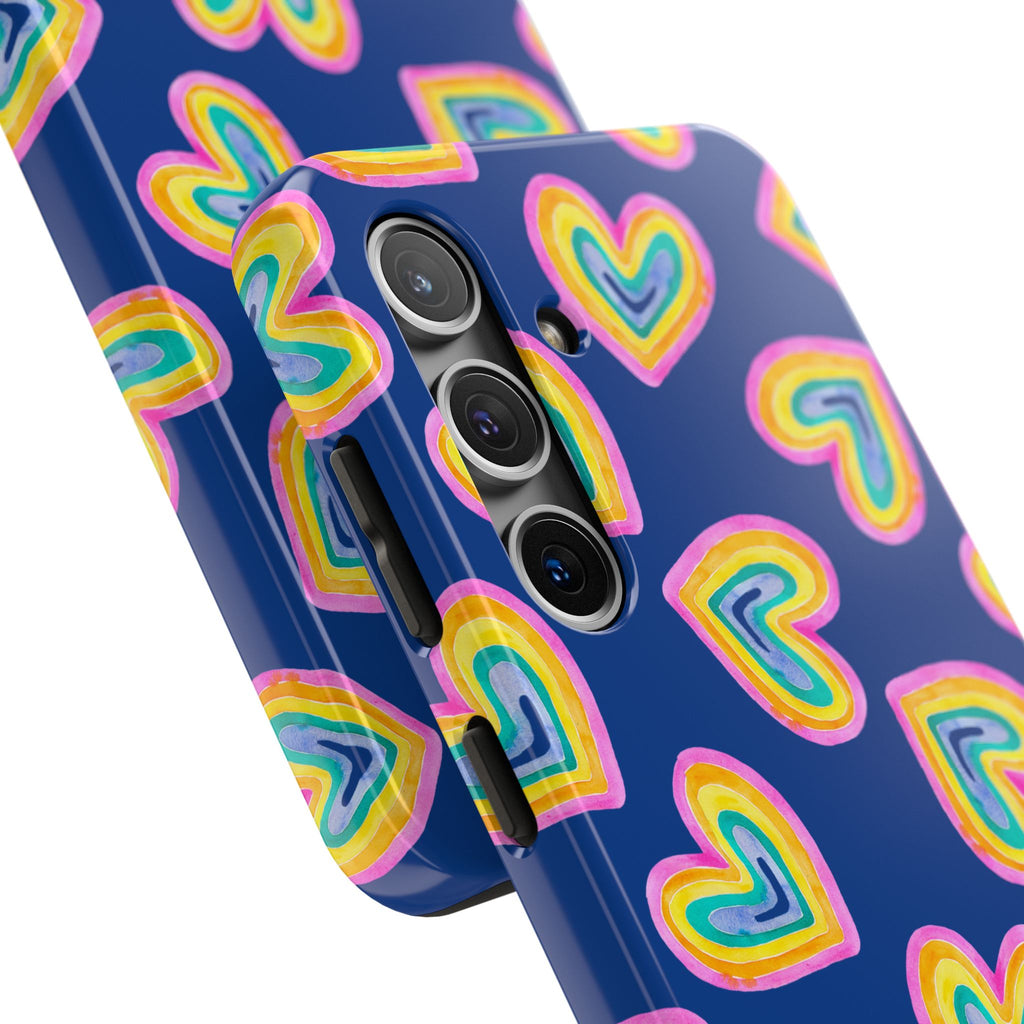 Rainbow Heart Tough Phone Case (For iPhone, Galaxy & More) - Dark Blue