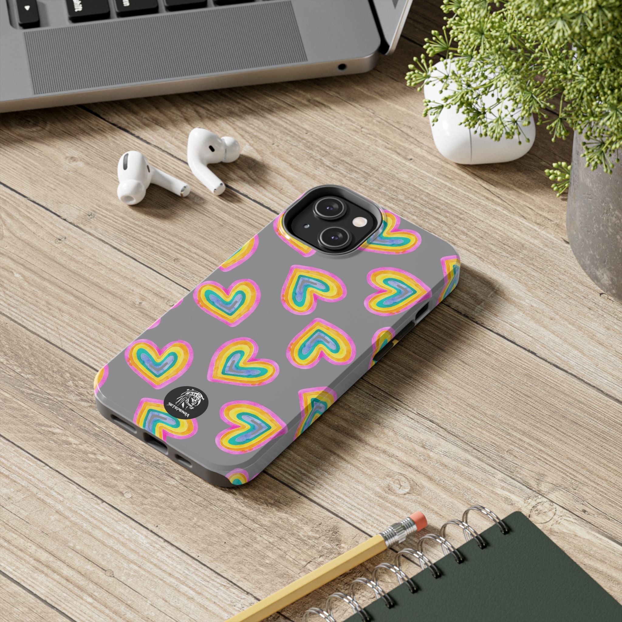 Rainbow Heart Tough Phone Case (For iPhone, Galaxy & More) - Grey