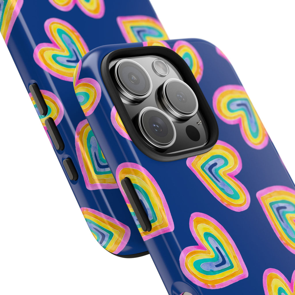 Rainbow Heart Tough Phone Case (For iPhone, Galaxy & More) - Dark Blue