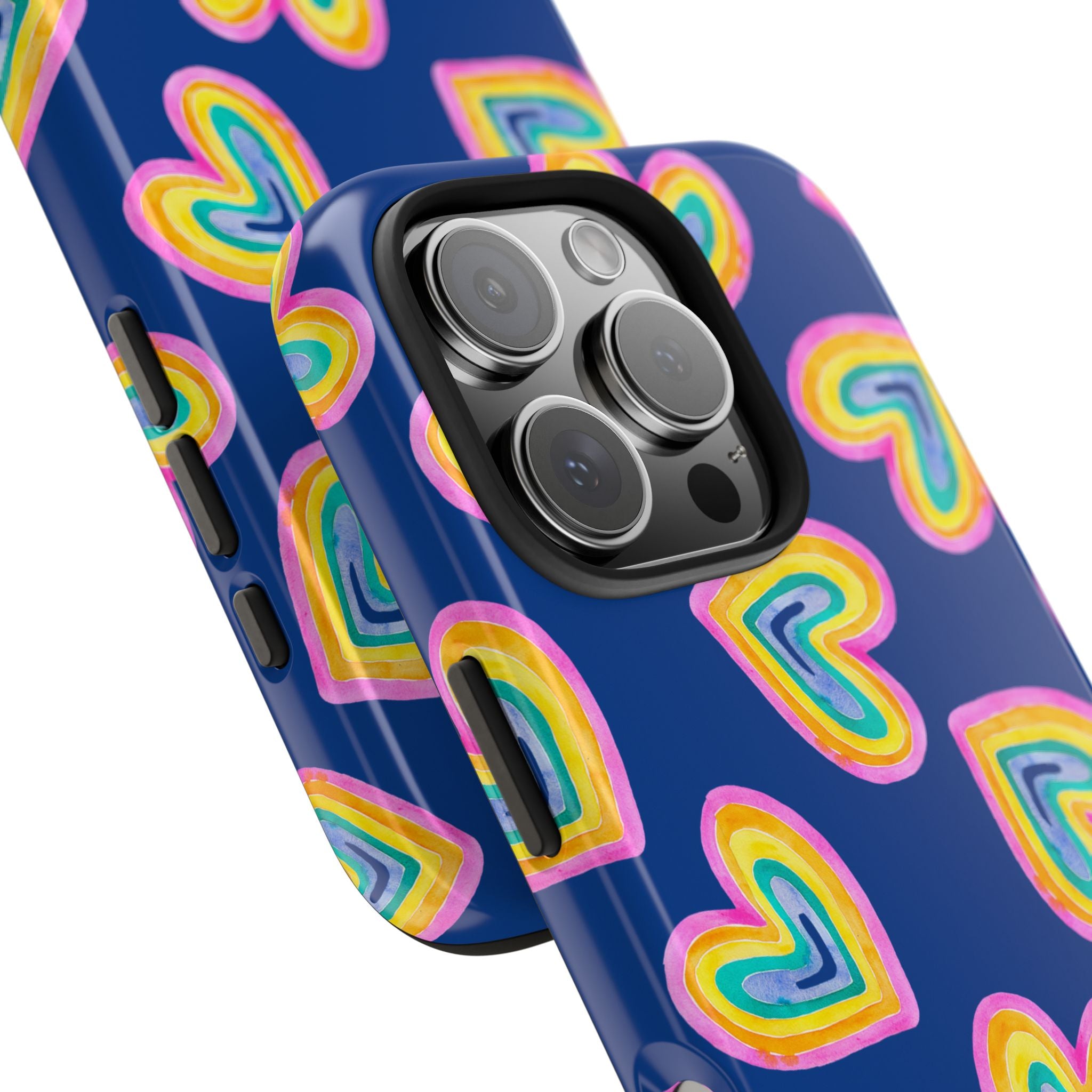 Rainbow Heart Tough Phone Case (For iPhone, Galaxy & More) - Dark Blue